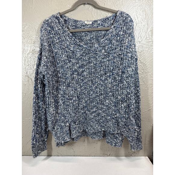 Garage Knit Blue And White Sweater V Neck Chunky Womens Size Large - Picture 1 of 5